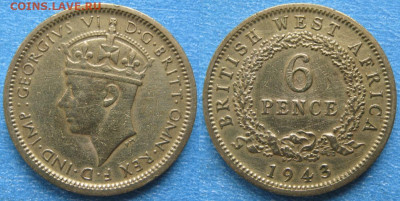 Брит Зап Африка 6 пенсов 1943 до 09-12-22 в 22:00 - Брит Зап Африка 6 пенсов 1943     8818