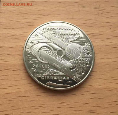 Крона Шайба Гибралтар 2,8 экю 1993 Евротоннель Тоннель - krona_shajba_gibraltar_2_8_ekju_1993_evrotonnel_tonnel_pod_lamanshem