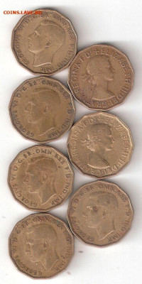 Великобритания 3 пенса 7шт разные ФИКС - BRITISH 3 Pence 7st A old