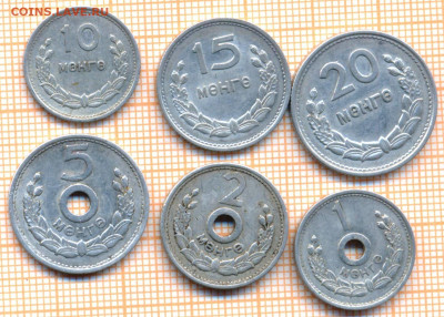 Монголия 1,2,5,10,15,20 мунгу 1959 г., до  13.12.22 в 22:00 - монголия 6 монет 180 001