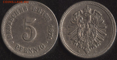 Германия 5 пфеннигов 1874 (1) до 22:00мск 14.12.22 - Германия 5 пфеннигов 1874 (1)