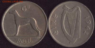 Ирландия 6 пенсов 1942 до 22:00мск 14.12.22 - Ирландия 6 пенсов 1942
