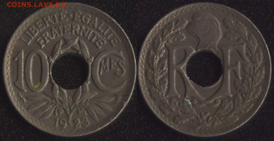 Франция 4 монеты 1923-1988 до 22:00мск 14.12.22 - Франция 10 сантим 1923 (40)