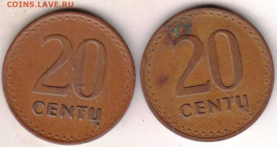 ЛИТВА 20 центов 1991 г. 2 шт. до 16.12.22 г. в 23.00 - 031