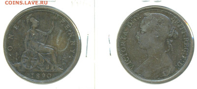 Великобритания 1 пенни, 1890 с рубля; до 14.12 - Brit1p1890