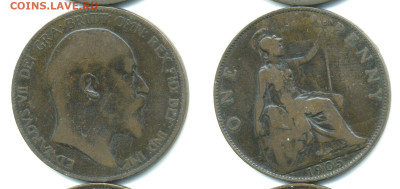 Великобритания 1 пенни, 1905 с рубля; до 14.12 - Brit1p1905