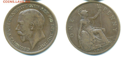Великобритания 1 пенни, 1917 с рубля; до 14.12 - Brit1p1917