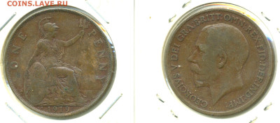 Великобритания 1 пенни, 1919 с рубля; до 14.12 - Brit1p1919
