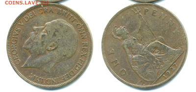 Великобритания 1 пенни, 1927 с рубля; до 14.12 - Brit1p1927