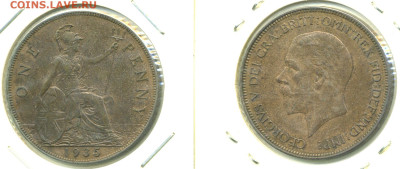 Великобритания 1 пенни, 1931 в холдере, с рубля; до 14.12 - Brit1p1935h