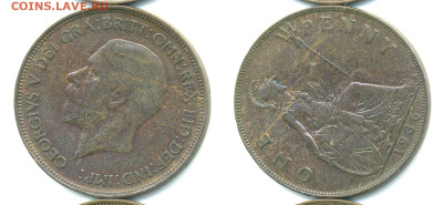 Великобритания 1 пенни, 1936 с рубля; до 14.12 - Brit1p1936
