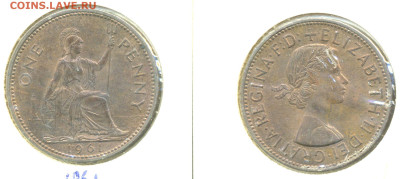 Великобритания 1 пенни, 1961 с рубля; до 14.12 - Brit1p1961