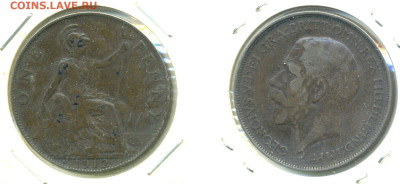 Великобритания 1 пенни "H, 1912 в холдере, с рубля; до 14.12 - Brit1p1912x