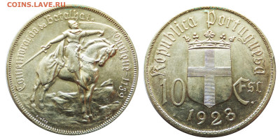 10 эскудо, 1928 г, Португалия, Битва при Оурике. Оценка. - 1928-1