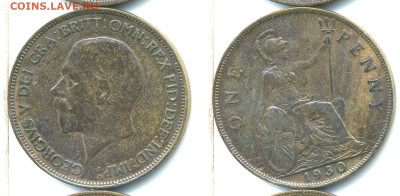 Великобритания 1 пенни, 1930 с рубля; до 14.12 - Brit1p1930