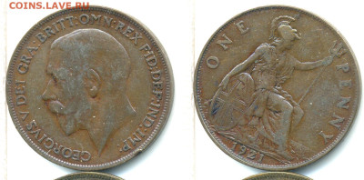 Великобритания 1 пенни, 1921 с рубля; до 14.12 - Brit1p1921