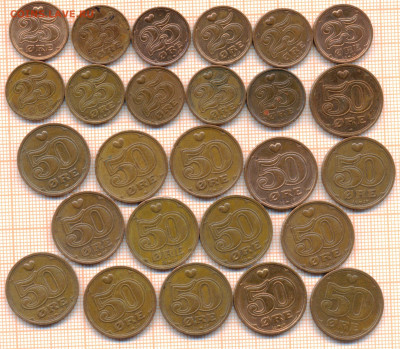 Дания 25,50 эре 1989-2007гг. фикс цена 1шт- 10 руб. - Дания1 001