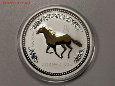 1доллар 2002 Австралия - Лошадь. Лунар-I - позолота. Ag999 - ЯЯ Лунар Лошадь-1
