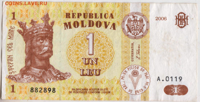 МОЛДОВА 1 лей 2006 г. до 01.01.23 г. в 23.00 - 080