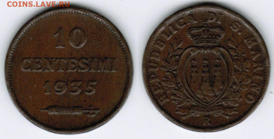 Сан-Марино - 10 чентезимо 1935 года - 10 чентезимо 1935 Сан Марино