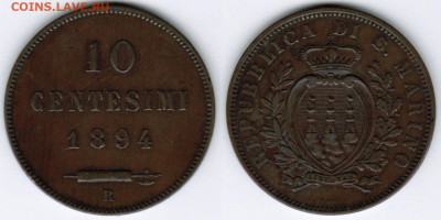 Сан-Марино - 10 чентезимо 1894 года - 10 чентезимо 1894 Сан Марино