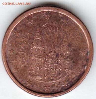 ИСПАНИЯ 1 евроцент 2011 г. до 09.01.23 г. в 23.00 - 006