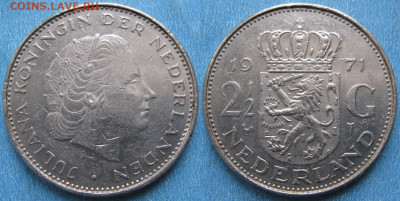 2 гульдена 1971 до 10-01-23 в 22:00 - Нидерланды 2 и пол гульдена 1971    180-ас53-3898
