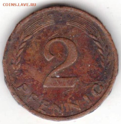 ФРГ 2 пфеннига 1968 г. J  до 12.01.23 г. в 23.00 - 038