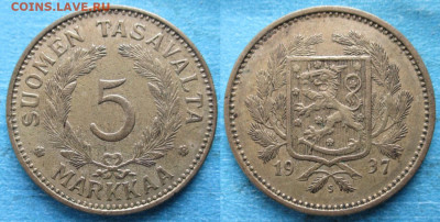 Финляндия 5 марок 1937 S   до 17-01-23 в 22:00 - Финляндия 5 марок 1937 S    217-к120-12240