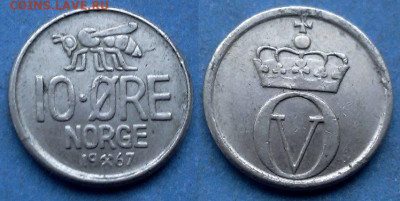 Норвегия - 10 эре 1967 года (Фауна) до 21.01 - Норвегия 10 эре, 1967