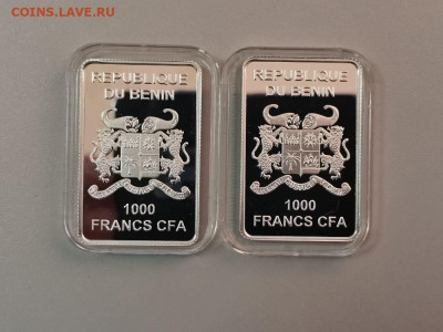 1000 франков 2014 г. Бенин - Рыцари (2 шт), Ag999, до 24.01 - ЯЯ Рыцари-3