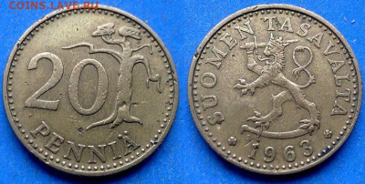Финляндия - 20 пенни 1963 года до 25.01 - Финляндия 20 пенни, 1963