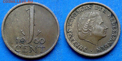 Нидерланды - 1 цент 1960 года до 25.01 - Нидерланды 1 цент, 1960