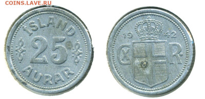 Исландия 25 эйре, 1942 с рубля до 26.01 - Isl25au1942