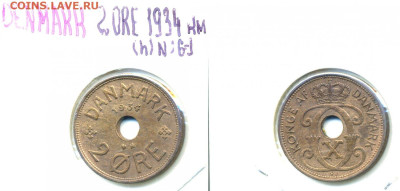 Дания 2 эре 1934 с рубля до 31.01 - Dania2ore1934