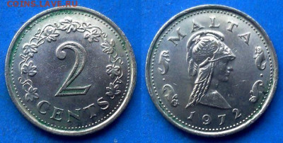 Мальта - 2 цента 1972 года до 1.02 - Мальта 2 цента, 1972