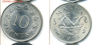 Мальта 10 центов, 1972 UNС, с рубля, до 31.01 - 10c1972