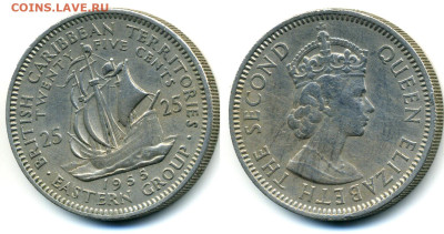 Восточные Карибы 25 центов, 1955 с рубля до 31.01 - karib25c1955