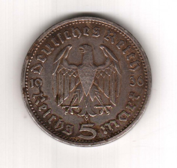 Помогите оценить монету 5 марок 1936 год (Германия) - 2
