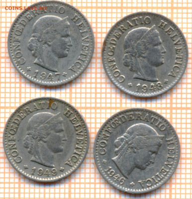 Швейцария 5 раппенов 1946,47,48,49 гг., до 10.02.2023 г. в 2 - Швейц 5 рап 1946474849