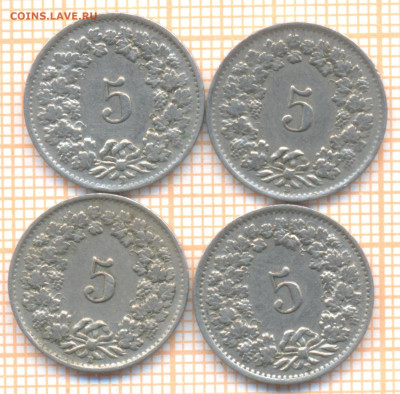 Швейцария 5 раппенов 1946,47,48,49 гг., до 10.02.2023 г. в 2 - Швейц 5 рап 1946474849  100 130