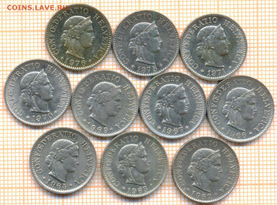 Швейцария 5 р 1962-76 гг., фикс  10 руб, до ухода в архив - шв 001