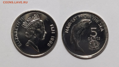 Фиджи 5 центов 1995 г Елизавета II 50 лет ФАО- 19.02 - IMG_20230213_101421