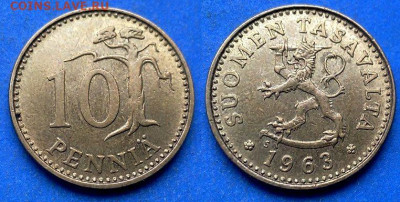 Финляндия - 10 пенни 1963 года до 19.02 - Финляндия 10 пенни, 1963