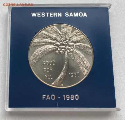 Крона Шайба Самоа 1 Тала 1980 Пальма флора ФАО FAO коробка - krona_shajba_samoa_1_tala_1980_palma_flora_fao_fao_pamjatnaja_korobka
