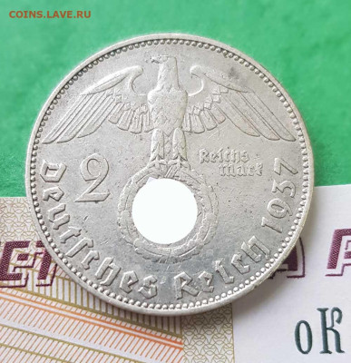 2 марки 1937 Гинденбург Германия III рейх 22:00 по МСК 22.02 - 2 марки 1937 Гинденбург Р
