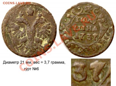 Полушки 1730-1754 годов. Галерея - Полушка 1737 №1