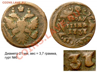 Полушки 1730-1754 годов. Галерея - Полушка 1737 №7