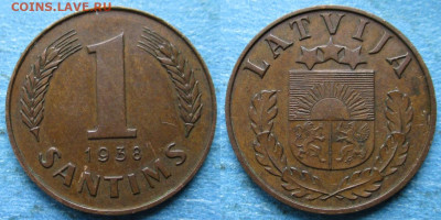 Латвия 1 сантим 1938 до 27-02-23 в 22:00 - Латвия 1 сантим 1938    213-К114-12196
