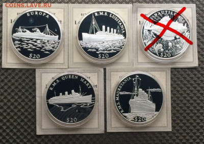 Либерия 20дол.2000г.Серия Корабли 5 штПруф.Сертификат.24.02 - 191